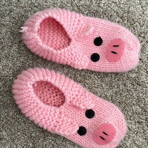 Cozy Pink Knit Piggy Slippers